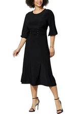 Antthony Studio Stretch Knit Lace-Up Corset Front Midi Dress Black