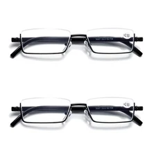 2PK Half Rim Metal Frame Small Mens Reading Glasses Blue Light Blocking Readers
