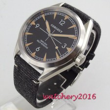 41mm Corgeut NH35 Automatic Men's Watch Black Dial Sapphire Glass Leather Strap