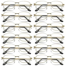 12Pair Mens Square Metal Frame Golden Reading Glasses Classic Readers Eyeglasses