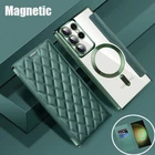 For Samsung S25 S24 Ultra S23 S22 MagSafe Shockroof Case Card Wallet Flip Cover