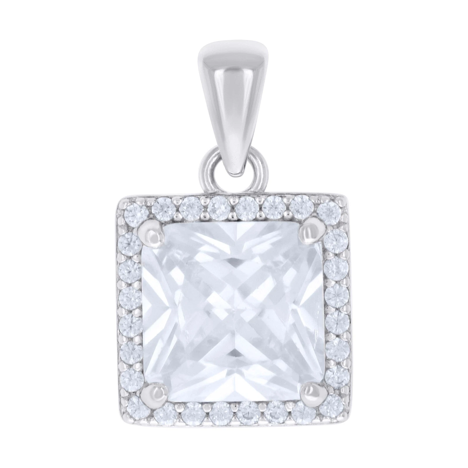 VETEMENTS Ciondolo aureola donna cornice quadrata argento sterling 925 tondo e zirconi principessa