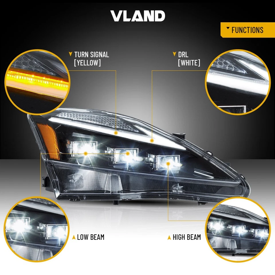 VLAND Voll LED Scheinwerfer für 2006-2013 Lexus IS250 IS350 ISF Startup Blue DRL - Bild 3 von 4