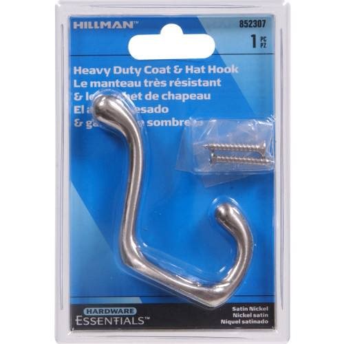 Hillman 852307 Heavy Duty Coat and Hat Hook Satin Nickel