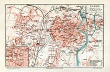 Posen historischer Stadtplan Karte Lithographie ca. 1907 antike Stadtkarte