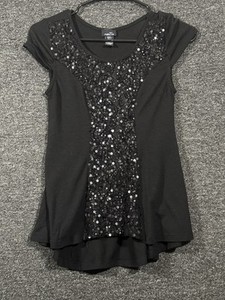 Rue 21 Girls Black Short Sleeve Sequin Shirt Size S