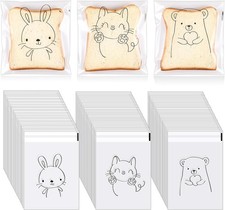 5 Pcs Cute Cookie Bags Self-adhesive Cartoon Clear Sandwich Treat Bags