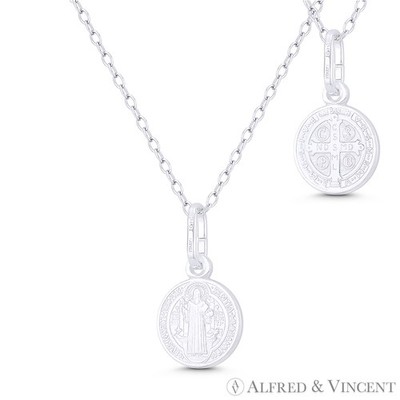 St. Benedict of Nursia & Cross 925 Sterling Silver Reversible 10mm Medal Pendant