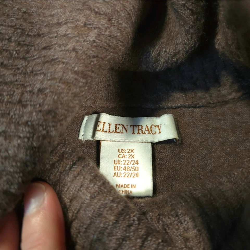 Suéter Ellen Tracy Mezcla Lana Merino Hebilla Capucha Cuello Envoltura Mujeres Talla 2X Marrón Foto 3 de 4