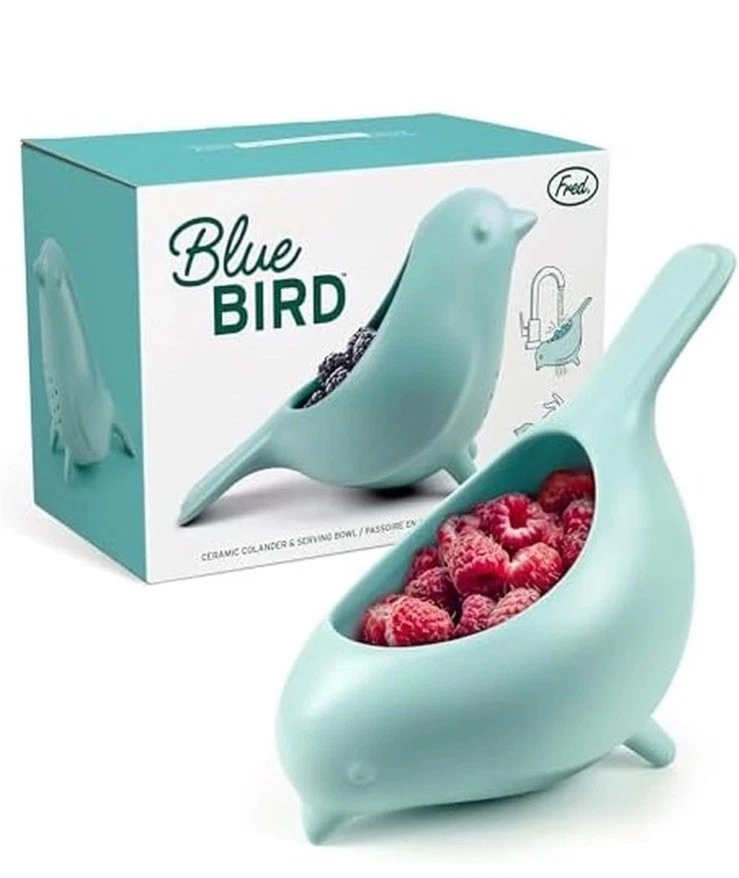 Genuine Fred BLUE BIRD Ceramic Colander Rinse and Serve New in Box