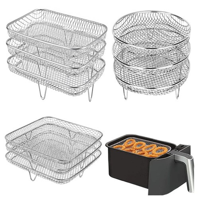 #ad 3 Air Fryer Rack Tray Stainless Steel Steaming Racks Air Fryer Tools Baking Pan $28.38