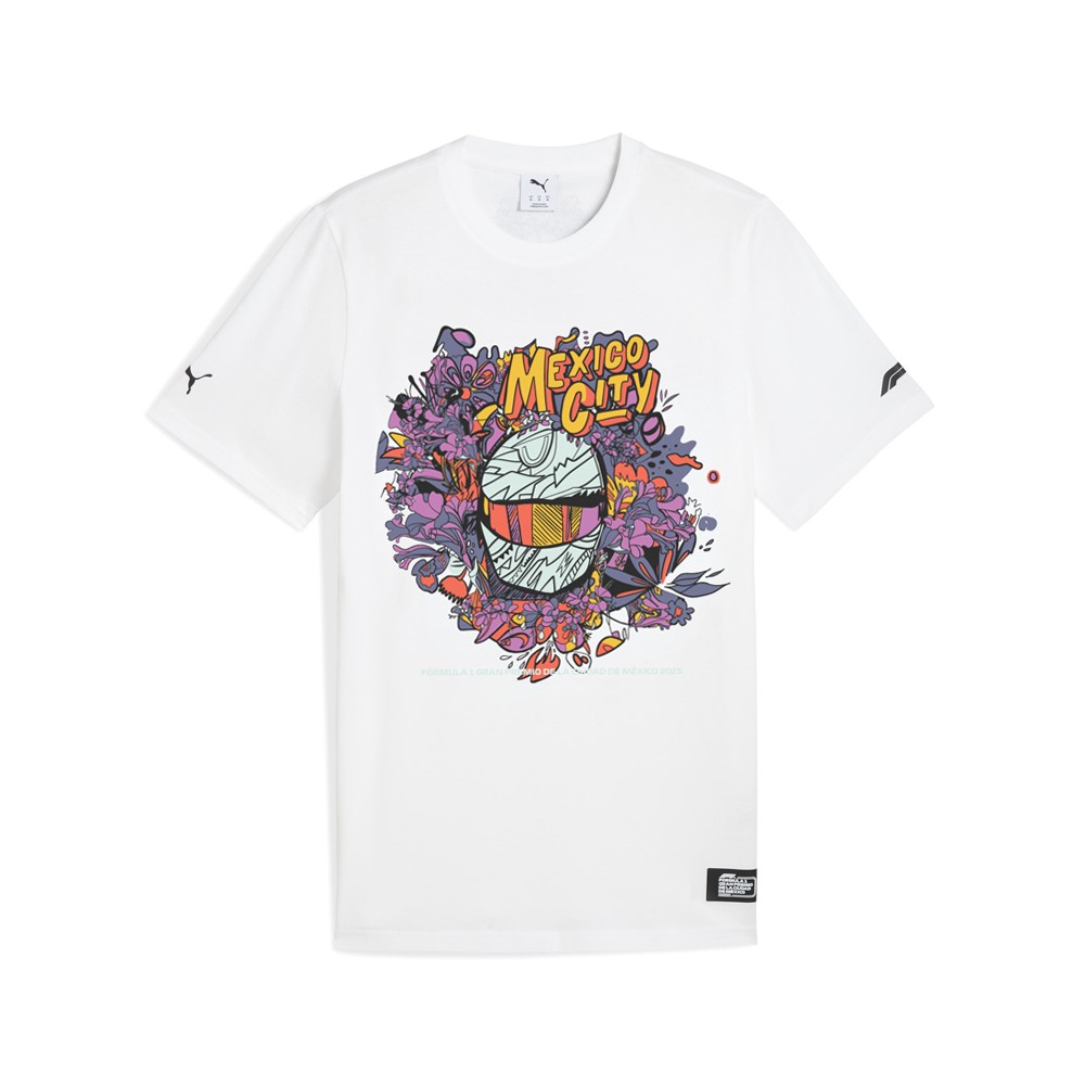 PUMA F1 Mexico Graphic Crew Neck Short Sleeve T-Shirt Mens White Casual Tops 630
