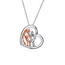 YFN Horse Pendant Necklace Jewelry 925 Sterling Silver Women Embrace Horse Gi...