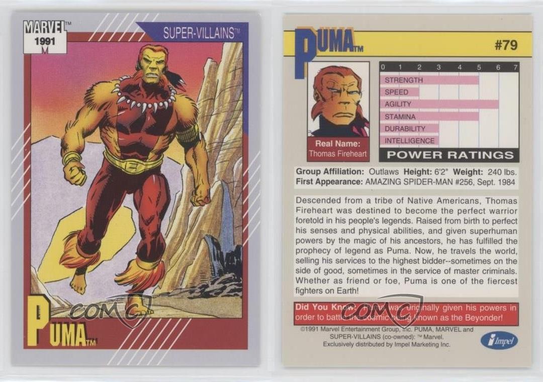 1991 Impel Marvel Universe Series II Super-Villains Puma #79 4et thumbnail 3
