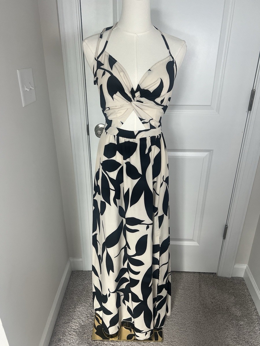 Women's Black Cream Beige Maxi Halter Cut Out Dress Resortwear Vacation Size 6 | eBay Women's Black Cream Beige Maxi Halter Cut Out Dress Resortwear Vacation Size 6 | eBay