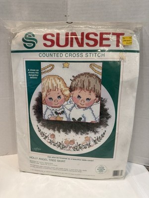 HOLLY ANGEL TREE SKIRT Christmas Counted Cross Stitch Kit Dimensions Sunset 45''
