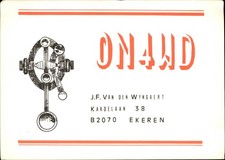 QSL radio card ON4WD 1988 Ekeren Belgium JF van den Wyngaert Ticker Lines m522