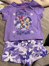 Rare Vintage Powerpuff Girls Purple Floral 2 Pc Girls Shorts Outfit 4/5
