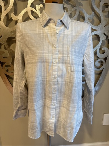 Orvis Damen Perfect Flannel Boyfriend Hemd MEDIUM Grau Weiß Knopfleiste NEU Neu mit Etikett