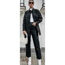 Zara Faux Leather Belted High Waist Pants Trousers 4387/223 XS Black Straight