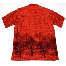 Vintage Hawaiian Shirt Size M 70s 80s Imprints Brick Red Fan Palms Rayon Grunge