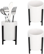 Ceramic Silverware Holder Set Flatware Caddy Organizer Black 3 Pack