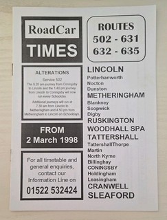 Roadcar Bus Timetable Lincoln Metheringham Sleaford