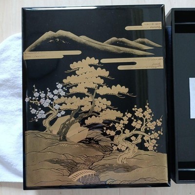 Japanese writing box  item paper box flat library Aizu lacquer Aya no Matsu