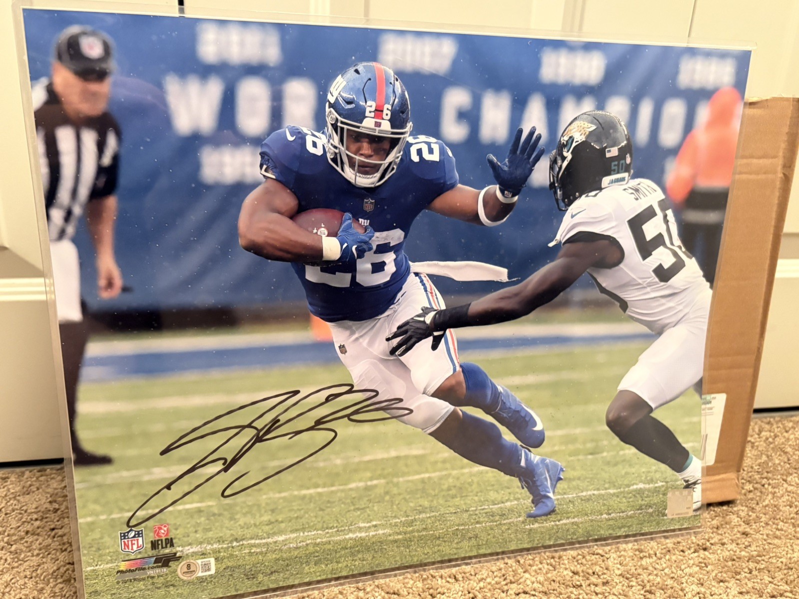 saquon barkley Autographed Signed New York Giants 16x20 Photo Beckett cert Penn State Eagles 