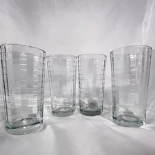 Clear Grid Block Optic Glasses 5.25" Windowpane Cube Texture Tumbler Set/4 Juice