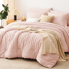 CozyLux King Size Comforter Set Blush Pink Seersucker 7 King,