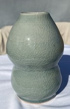 Wheel thrown Porcelain Double Bubble Celadon Vase 1 5/8 dia x 5.25” H H