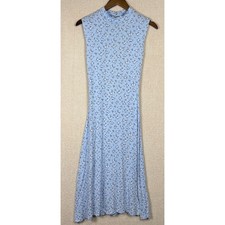 PrettyLittleThing Dress Size 6 Blue Floral Mock Neck Open Back Midi Dress