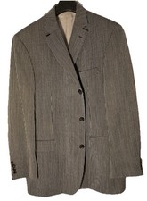 HUGO BOSS Mens Linen/Wool 3 Button Gray/White Stripe Blazer-Size 44-Made In USA