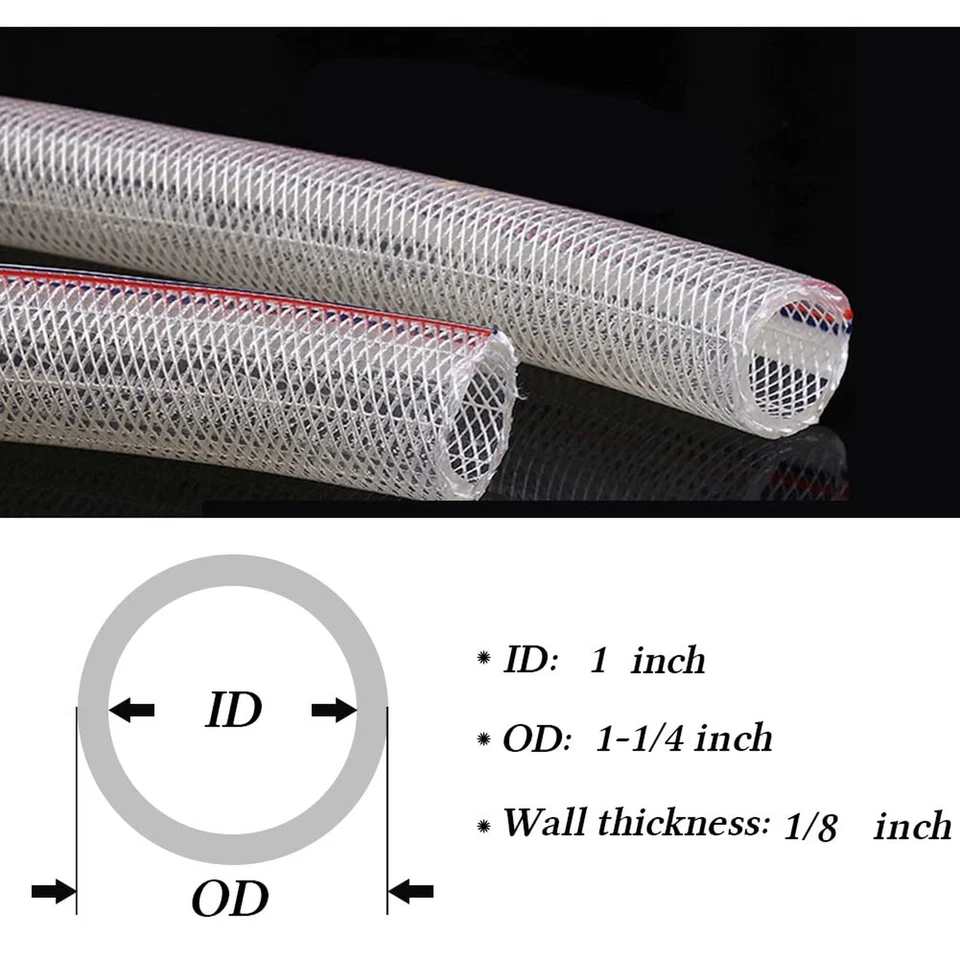 QuQuyi 1" ID x 1-1/4" OD Soft Braided PVC Tubing, Clear Flexible PVC Tube Vin... - Image 2 of 4
