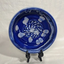 Healing Touch Pottery Ceramic Grater Dish Garlic Ginger Handmade Blue Vintage