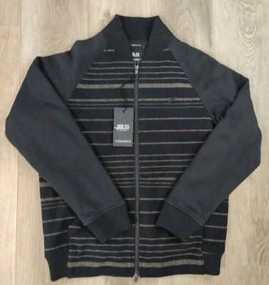 NWT Publish Mens Black And Beige Cotton Wool Blend Bomber Jacket Size L