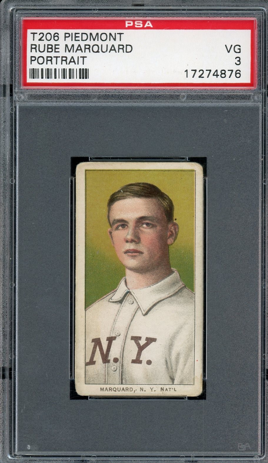 T206 PIEDMONT RUBE MARQUARD PORTRAIT PSA 3 CENTERED