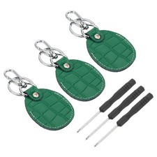 3PCS Leather Key Fob Keys Cover RFID Key Protector 1.85"x 2.17" Deep Green