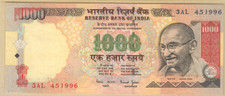 A Lot of   INDIAN CURRENCY NOTE - Series of Ghandi =1000/100/10 Rupees
