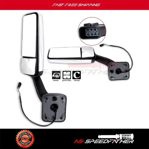 For Freightliner Cascadia 08-2016 LH+RH Side Chrome Power Heated Pair Mirrors