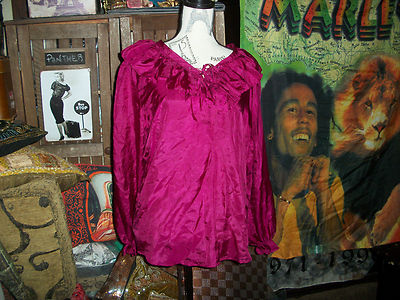 V & MEILING Ravishing Fuchsia  Ruffled Silk Blouse Size M