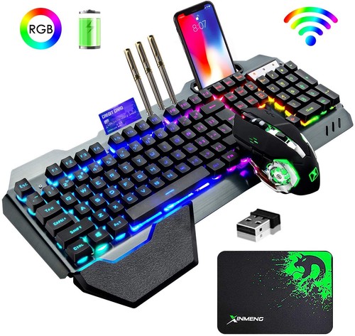 LED Backlit 3in1 2.4G Wireless Rainbow Gaming Keyboard Mouse Set for PC PS4 Xbox