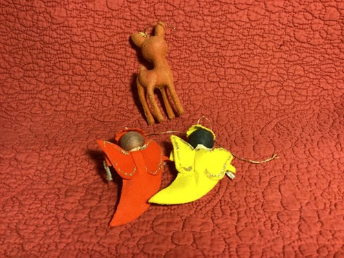 vintage christmas ornaments Flocked reindeer spun cotton head angels - Picture 2 of 3