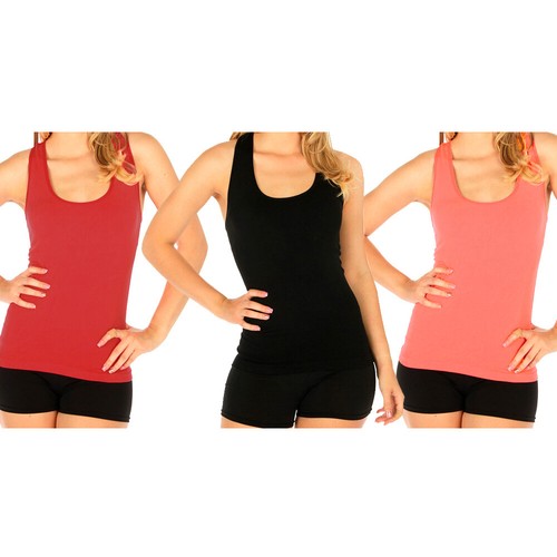 Coral Basic Tank Top Scoop Neck Plain Ribbed Racerback Cami Stretch Long Tee SML