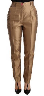 DOLCE & GABBANA Pants Metallic Gold Silk Tapered Trouser IT36 /US2