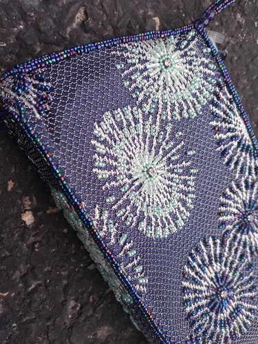 Vintage Beaded Satin Embroidery Purse Bag Purple Blue - Picture 15 of 15