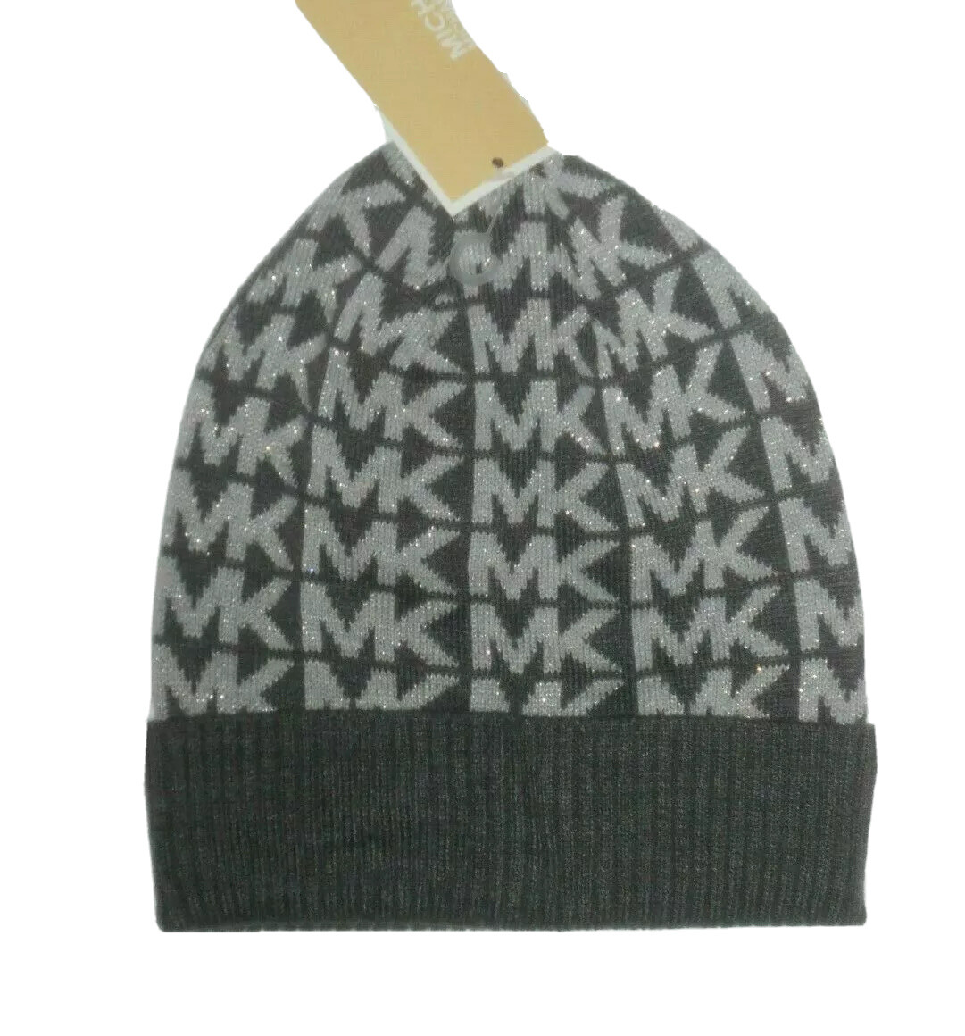 Michael Kors Jet Set Logo Knit Ribbed Cuffed Beanie Gray One Size Brand New Michael Kors Gray Silver MK Logo Hat Winter Cuffed Beanie  main image 3