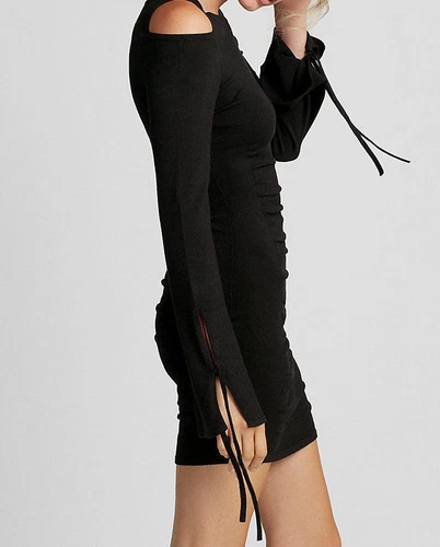 EXPRESS flared sleeve cold shoulder ruched dress Branded Peach S HOT! BONUS!