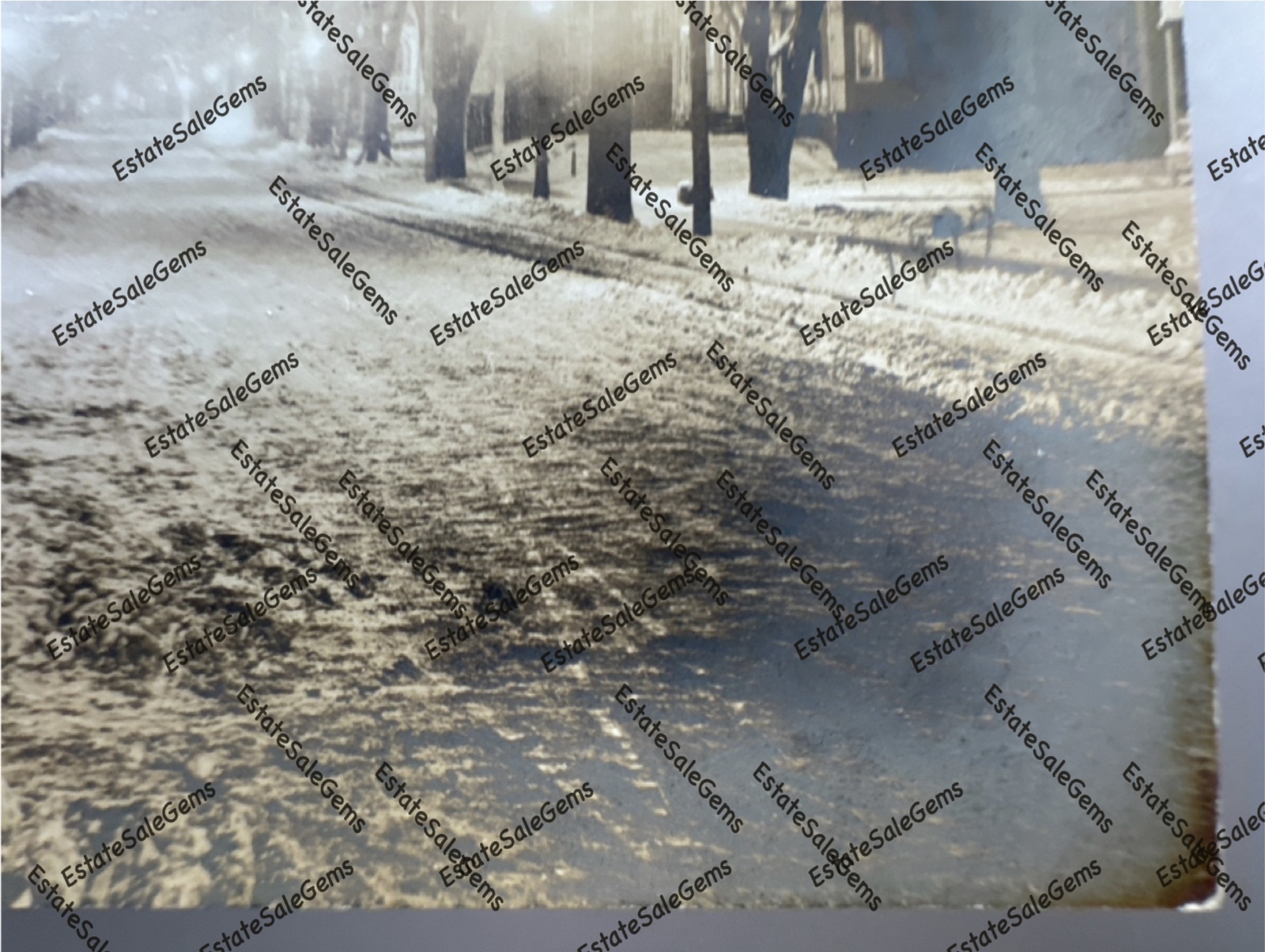 Antique RPPC 1917 nighttime snowy street scene Real Photo Postcard 